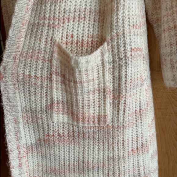 Torrid Long Cardigan Sweater Duster Cream & Pink with pockets - Picture 4 of 5